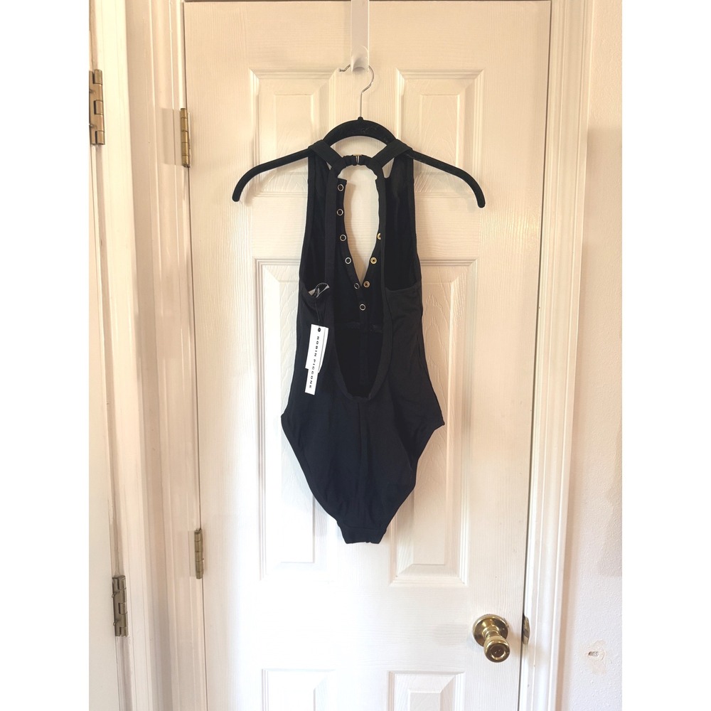 Robin Piccone Amy Ribbed One Piece Swimsuit Black Licorice 8 220814 NWT - Picture 3 of 4